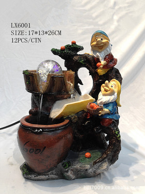 新款小矮人樹脂流水假山噴泉工藝品加濕器風水球 集功能與意趣于一體的雅致擺件